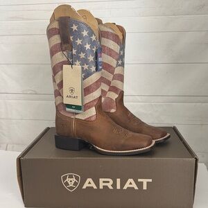 Ariat Woman’s Sz 7 Round Up Patriot Western Cowgirl Boots Flag Detail Distressed